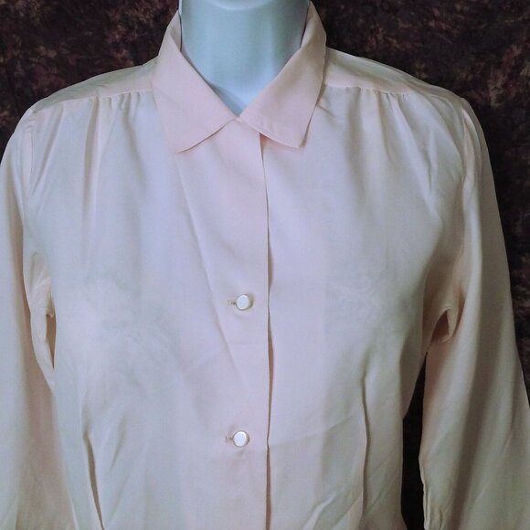 Vintage 60s Blouse Fitted Top Lady-10/12 Collar Semi-Sheer Cufflink Surgeon LSL - Picture 2 of 12